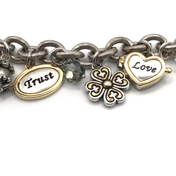 Brighton Charm Bracelet Love Heals Chunky Heart Trust Crystals Boho 8.5" - Picture 3 of 15